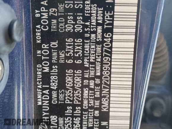 2009 Hyundai Tucson SE with VIN KM8JN72D89U977046, listed as a Copart auction lot 80712994 with 60,863 mi miles and Salvage title. Bid and sale history available at DreamBid. Image 16.