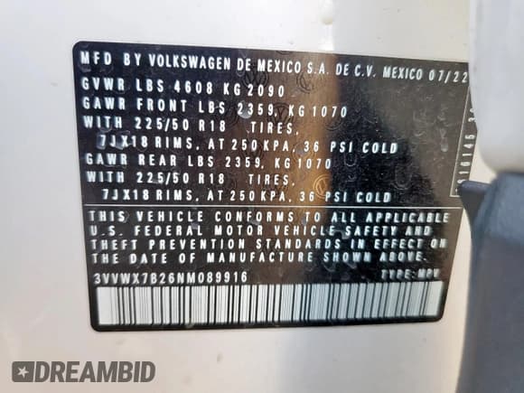 ✅ 2022 Volkswagen Taos SE • VIN: 3VVWX7B26NM089916 • Lot: 85600405. Wystawiony na Copart z przebiegiem 64 225 mil. Bezpłatny archiwum sprzedaży aukcyjnych z USA i szczegółowy raport historii pojazdu na DreamBid. Zdjęcie 14.