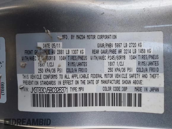 ✅ 2011 Mazda CX-9 Touring • VIN: JM3TB3CV5B0326371 • Lot: 43772298. Wystawiony na IAAI z przebiegiem 120 286 mil. Bezpłatny archiwum sprzedaży aukcyjnych z USA i szczegółowy raport historii pojazdu na DreamBid. Zdjęcie 9.