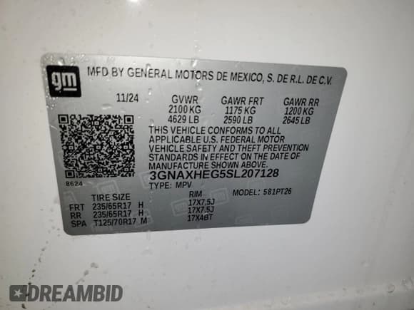 ✅ 2025 Chevrolet Equinox FWD LT • VIN: 3GNAXHEG5SL207128 • Lot: 64487765. Wystawiony na Copart z przebiegiem 3 851 mil. Bezpłatny archiwum sprzedaży aukcyjnych z USA i szczegółowy raport historii pojazdu na DreamBid. Zdjęcie 13.