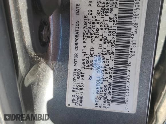 ✅ 2000 Toyota Land Cruiser • VIN: JT3HT05J2Y0112536 • Lot: 69005005. Wystawiony na Copart z przebiegiem 365 297 mil. Bezpłatny archiwum sprzedaży aukcyjnych z USA i szczegółowy raport historii pojazdu na DreamBid. Zdjęcie 12.