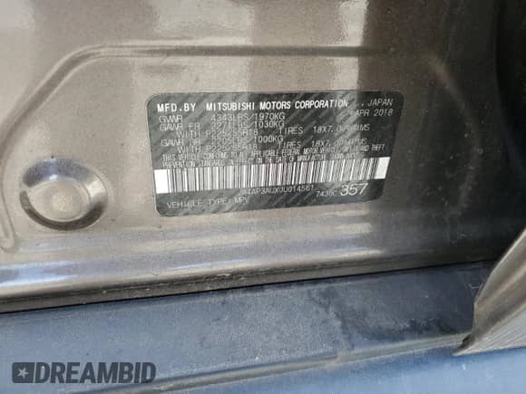 2018 Mitsubishi Outlander ES with VIN JA4AP3AUXJU014561, listed as a Copart auction lot 89812775 with 79,398 mi miles and Clean title. Bid and sale history available at DreamBid. Image 13.