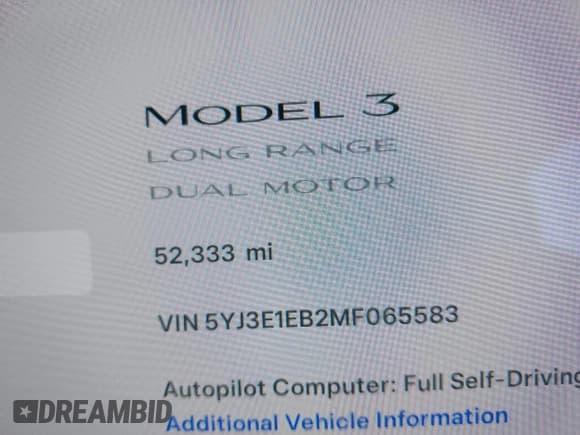 ✅ 2021 Tesla Model 3 Long Range • VIN: 5YJ3E1EB2MF065583 • Lot: 42067399. Wystawiony na IAAI z przebiegiem 52 333 mil. Bezpłatny archiwum sprzedaży aukcyjnych z USA i szczegółowy raport historii pojazdu na DreamBid. Zdjęcie 16.