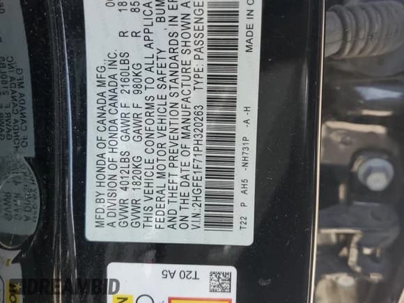 ✅ 2023 Honda Civic EX • VIN: 2HGFE1F71PH320263 • Lot: 84161715. Wystawiony na Copart z przebiegiem 81 768 mil. Bezpłatny archiwum sprzedaży aukcyjnych z USA i szczegółowy raport historii pojazdu na DreamBid. Zdjęcie 13.