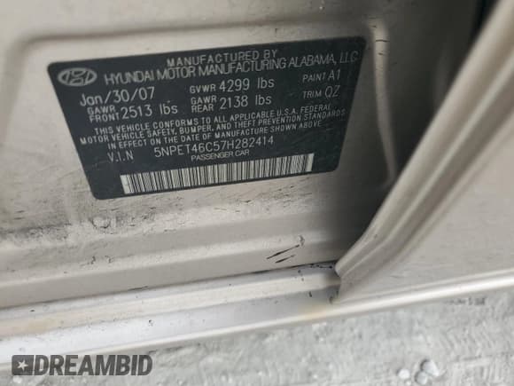 ✅ 2007 Hyundai Sonata GLS • VIN: 5NPET46C57H282414 • Лот: 81460554. Опубликован ранее на Copart с пробегом 136 635 миль. Бесплатный доступ к архиву аукционных продаж из США и подробный отчёт об истории автомобиля на DreamBid. Изображение 14.