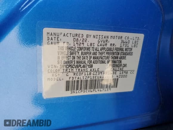 ✅ 2023 Nissan Kicks SV • VIN: 3N1CP5CV6PL467159 • Лот: 92219555. Опубликован ранее на Copart с пробегом 35 386 миль. Бесплатный доступ к архиву аукционных продаж из США и подробный отчёт об истории автомобиля на DreamBid. Изображение 12.