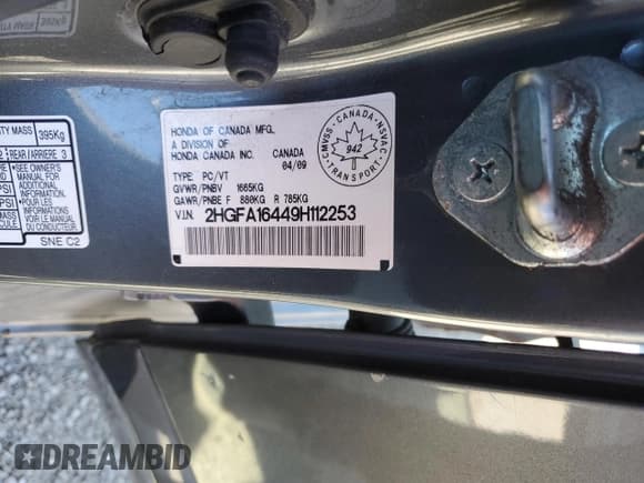 ✅ 2009 Honda Civic DX-G • VIN: 2HGFA16449H112253 • Lot: 86426055. Listed on Copart with 328,960 mi. Free auction sales archive from the USA and detailed vehicle history report at DreamBid. Image 13.