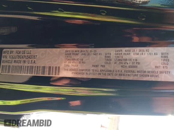 ✅ 2023 Jeep Gladiator Rubicon • VIN: 1C6JJTBGXPL543787 • Лот: 40963799. Опубликован ранее на IAAI с пробегом 5 402 миль. Бесплатный доступ к архиву аукционных продаж из США и подробный отчёт об истории автомобиля на DreamBid. Изображение 9.
