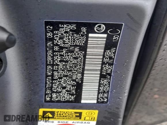 ✅ 2013 Lexus ES 300h • VIN: JTHBW1GG3D2005492 • Lot: 93966585. Listed on Copart with 109,363 mi. Free auction sales archive from the USA and detailed vehicle history report at DreamBid. Image 12.