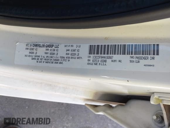 ✅ 2010 Chrysler Sebring Limited • VIN: 1C3CC5FB4AN162667 • Lot: 43912787. Listed on IAAI with 133,550 mi. Free auction sales archive from the USA and detailed vehicle history report at DreamBid. Image 9.