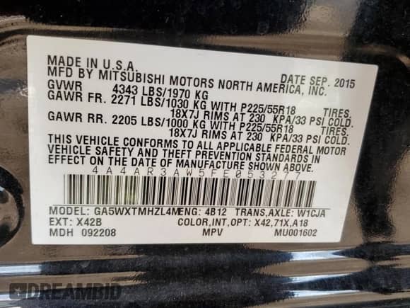 2015 Mitsubishi Outlander ES с VIN 4A4AR3AW5FE053277, выставлен на аукционе Copart как лот 70186775 с пробегом 93 736 миль миль и Списание • Salvage title. История ставок и продаж доступна на DreamBid. Изображение 12.