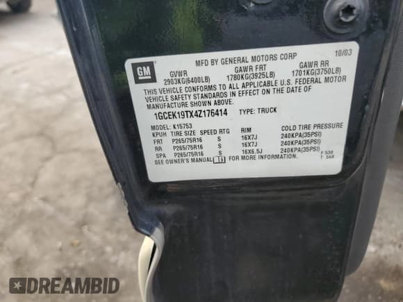 ✅ 2004 Chevrolet Silverado 1500 Z71 • VIN: 1GCEK19TX4Z176414 • Lot: 70050204. Listed on Copart with 189,720 mi. Free auction sales archive from the USA and detailed vehicle history report at DreamBid. Image 12.