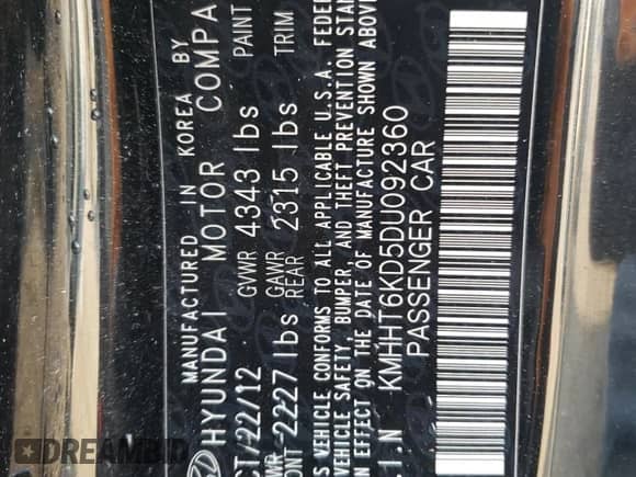 2013 Hyundai Genesis Coupe R-Spec с VIN KMHHT6KD5DU092360, выставлен на аукционе Copart как лот 86126014 с пробегом 154 814 миль миль и Списание • Salvage title. История ставок и продаж доступна на DreamBid. Изображение 12.