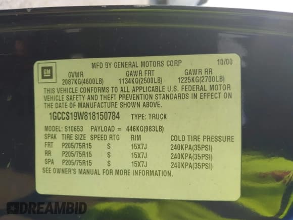 ✅ 2001 Chevrolet S-10 LS • VIN: 1GCCS19W818150784 • Лот: 41864042. Опубликован ранее на IAAI с пробегом 103 561 миль. Бесплатный доступ к архиву аукционных продаж из США и подробный отчёт об истории автомобиля на DreamBid. Изображение 9.