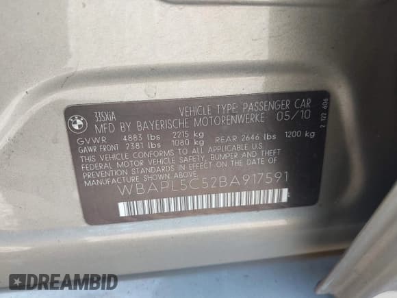 ✅ 2011 BMW 3 Series 335i xDrive • VIN: WBAPL5C52BA917591 • Лот: 43416949. Опубликован ранее на IAAI с пробегом 200 376 миль. Бесплатный доступ к архиву аукционных продаж из США и подробный отчёт об истории автомобиля на DreamBid. Изображение 9.