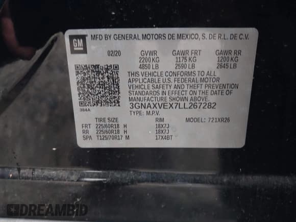 ✅ 2020 Chevrolet Equinox LT • VIN: 3GNAXVEX7LL267282 • Lot: 43636591. Wystawiony na IAAI z przebiegiem 133 333 mil. Bezpłatny archiwum sprzedaży aukcyjnych z USA i szczegółowy raport historii pojazdu na DreamBid. Zdjęcie 9.