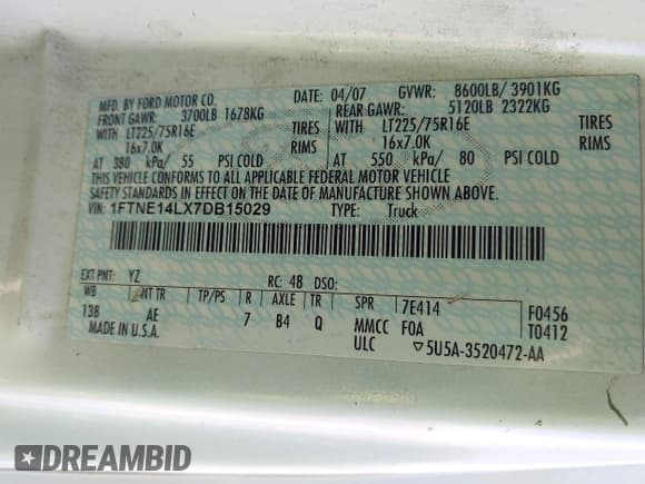 ✅ 2007 Ford Econoline Cargo Commercial • VIN: 1FTNE14LX7DB15029 • Lot: 43849745. Listed on IAAI with 264,331 mi. Free auction sales archive from the USA and detailed vehicle history report at DreamBid. Image 9.