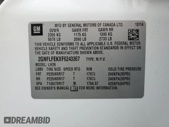 ✅ 2015 Chevrolet Equinox LT • VIN: 2GNFLFEKXF6243367 • Лот: 87018645. Опубликован ранее на Copart с пробегом 146 421 миль. Бесплатный доступ к архиву аукционных продаж из США и подробный отчёт об истории автомобиля на DreamBid. Изображение 13.