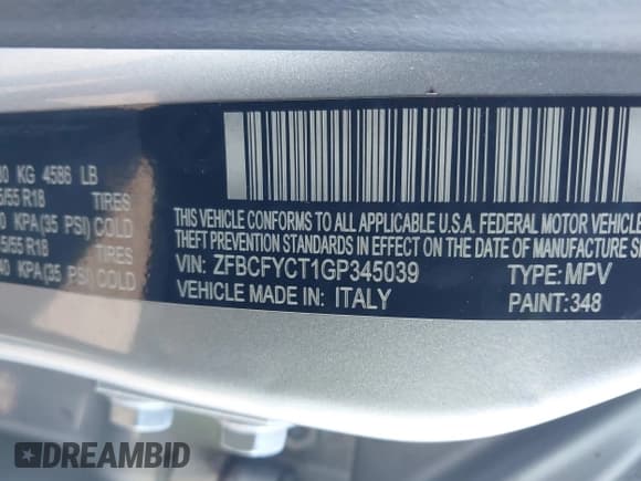 ✅ 2016 FIAT 500X Trekking • VIN: ZFBCFYCT1GP345039 • Lot: 43806402. Listed on IAAI with 100,789 mi. Free auction sales archive from the USA and detailed vehicle history report at DreamBid. Image 9.