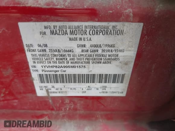 ✅ 2009 Mazda 6 i Grand Touring • VIN: 1YVHP82A995M01575 • Lot: 41833121. Wystawiony na IAAI z przebiegiem Nie podano. Bezpłatny archiwum sprzedaży aukcyjnych z USA i szczegółowy raport historii pojazdu na DreamBid. Zdjęcie 9.