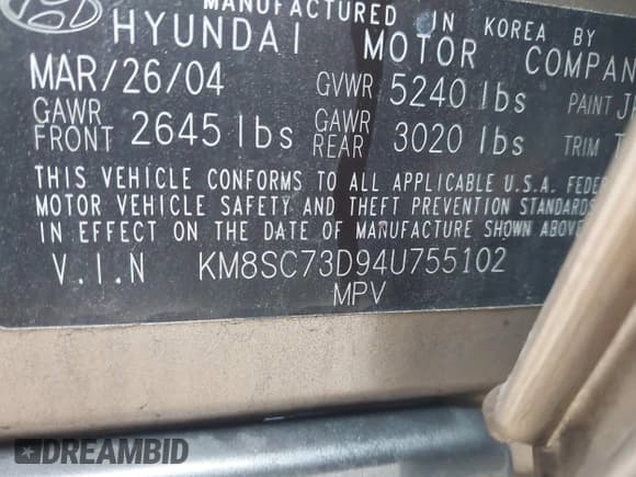 ✅ 2004 Hyundai Santa Fe GLS • VIN: KM8SC73D94U755102 • Lot: 43566404. Listed on IAAI with 202,091 mi. Free auction sales archive from the USA and detailed vehicle history report at DreamBid. Image 9.