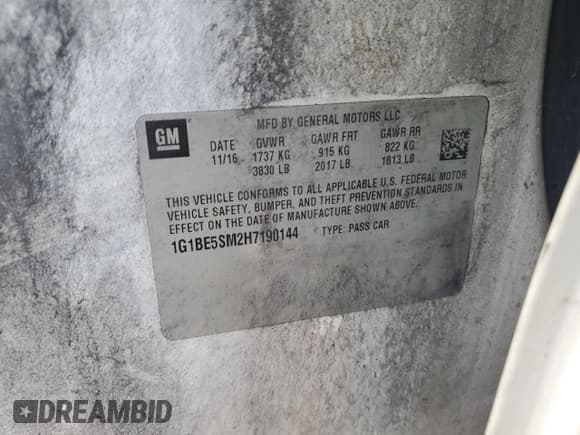 ✅ 2017 Chevrolet Cruze LT • VIN: 1G1BE5SM2H7190144 • Лот: 89699055. Опубликован ранее на Copart с пробегом 101 342 миль. Бесплатный доступ к архиву аукционных продаж из США и подробный отчёт об истории автомобиля на DreamBid. Изображение 12.