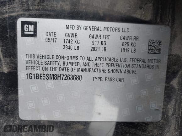 ✅ 2017 Chevrolet Cruze LT • VIN: 1G1BE5SM8H7263680 • Lot: 42426759. Listed on IAAI with 114,958 mi. Free auction sales archive from the USA and detailed vehicle history report at DreamBid. Image 9.