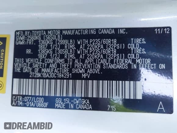 ✅ 2013 Lexus RX 350 • VIN: 2T2BK1BA3DC184291 • Лот: 43692040. Опубликован ранее на IAAI с пробегом 102 332 миль. Бесплатный доступ к архиву аукционных продаж из США и подробный отчёт об истории автомобиля на DreamBid. Изображение 9.