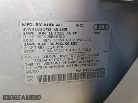 ✅ 2020 Audi SQ5 Premium Plus • VIN: WA1B4BFY0L2098794 • Лот: 90225435. Опубликован ранее на Copart с пробегом 20 309 миль. Бесплатный доступ к архиву аукционных продаж из США и подробный отчёт об истории автомобиля на DreamBid. Изображение 13.