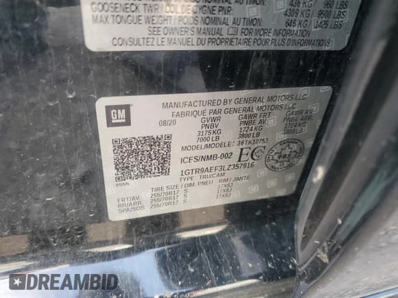 ✅ 2020 GMC Sierra 1500 • VIN: 1GTR9AEF3LZ357916 • Лот: 66264135. Опубликован ранее на Copart с пробегом 56 807 миль. Бесплатный доступ к архиву аукционных продаж из США и подробный отчёт об истории автомобиля на DreamBid. Изображение 13.
