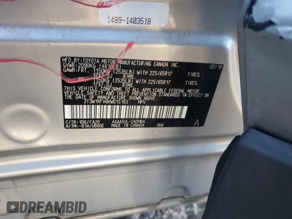 ✅ 2019 Toyota RAV4 XLE • VIN: 2T3W1RFV6KW015163 • Lot: 90921965. Listed on Copart with 87,993 mi. Free auction sales archive from the USA and detailed vehicle history report at DreamBid. Image 13.