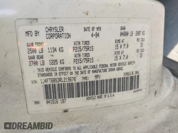 ✅ 1994 Jeep Cherokee Sport • VIN: 1J4FT68S3RL219678 • Лот: 43226294. Опубликован ранее на IAAI с пробегом 221 116 миль. Бесплатный доступ к архиву аукционных продаж из США и подробный отчёт об истории автомобиля на DreamBid. Изображение 9.