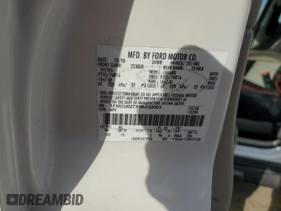 ✅ 2009 Ford Escape XLS • VIN: 1FMCU027X9KA52003 • Лот: 86288545. Опубликован ранее на Copart с пробегом 220 233 миль. Бесплатный доступ к архиву аукционных продаж из США и подробный отчёт об истории автомобиля на DreamBid. Изображение 12.