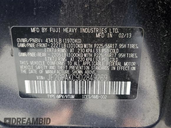 ✅ 2013 Subaru Crosstrek Limited • VIN: JF2GPAKC9D2849269 • Lot: 86258245. Wystawiony na Copart z przebiegiem 161 448 mil. Bezpłatny archiwum sprzedaży aukcyjnych z USA i szczegółowy raport historii pojazdu na DreamBid. Zdjęcie 13.