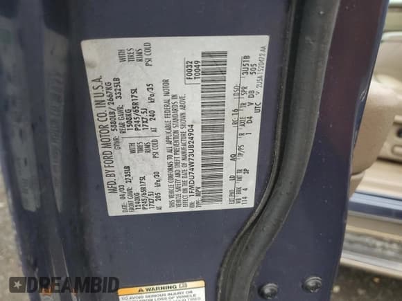 ✅ 2003 Ford Explorer Eddie Bauer • VIN: 1FMDU74W73UB24904 • Лот: 81786835. Опубликован ранее на Copart с пробегом 146 014 миль. Бесплатный доступ к архиву аукционных продаж из США и подробный отчёт об истории автомобиля на DreamBid. Изображение 13.