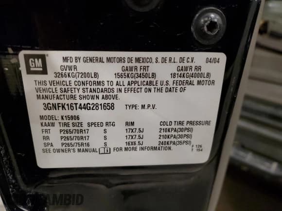 ✅ 2004 Chevrolet Suburban LT • VIN: 3GNFK16T44G281658 • Лот: 52580235. Опубликован ранее на Copart с пробегом 248 421 миль. Бесплатный доступ к архиву аукционных продаж из США и подробный отчёт об истории автомобиля на DreamBid. Изображение 13.