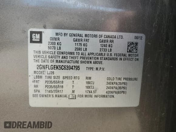 ✅ 2012 Chevrolet Equinox LTZ • VIN: 2GNFLGEK5C6394795 • Лот: 80377685. Опубликован ранее на Copart с пробегом 175 062 миль. Бесплатный доступ к архиву аукционных продаж из США и подробный отчёт об истории автомобиля на DreamBid. Изображение 13.