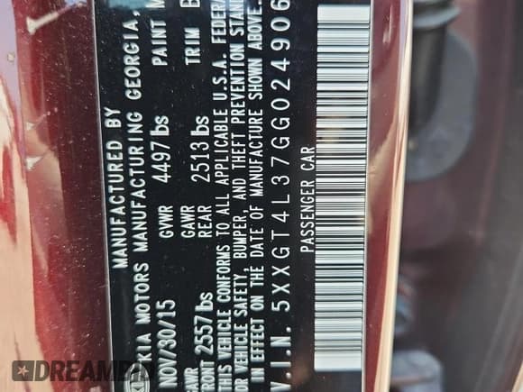 ✅ 2016 Kia Optima LX • VIN: 5XXGT4L37GG024906 • Лот: 80826495. Опубликован ранее на Copart с пробегом 123 685 миль. Бесплатный доступ к архиву аукционных продаж из США и подробный отчёт об истории автомобиля на DreamBid. Изображение 12.