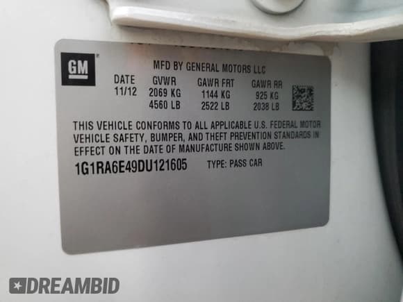 ✅ 2013 Chevrolet Volt • VIN: 1G1RA6E49DU121605 • Lot: 82759275. Wystawiony na Copart z przebiegiem 116 779 mil. Bezpłatny archiwum sprzedaży aukcyjnych z USA i szczegółowy raport historii pojazdu na DreamBid. Zdjęcie 13.