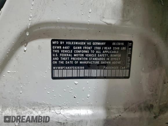 ✅ 2015 Volkswagen CC Sport • VIN: WVWBP7ANXFE829399 • Lot: 95201435. Listed on Copart with 182,981 mi. Free auction sales archive from the USA and detailed vehicle history report at DreamBid. Image 12.