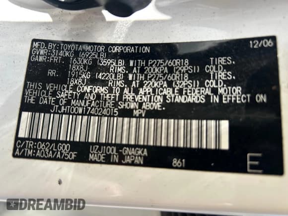 ✅ 2007 Lexus LX 470 • VIN: JTJHT00W174024015 • Lot: 59439085. Wystawiony na Copart z przebiegiem 190 436 mil. Bezpłatny archiwum sprzedaży aukcyjnych z USA i szczegółowy raport historii pojazdu na DreamBid. Zdjęcie 10.