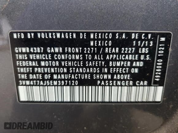 ✅ 2014 Volkswagen Jetta GLI • VIN: 3VW4T7AJ5EM397120 • Lot: 90583255. Listed on Copart with Not provided. Free auction sales archive from the USA and detailed vehicle history report at DreamBid. Image 12.