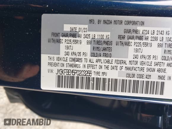 ✅ 2023 Mazda CX-5 S Premium Plus • VIN: JM3KFBEM5P0203255 • Lot: 42335920. Listed on IAAI with 24,137 mi. Free auction sales archive from the USA and detailed vehicle history report at DreamBid. Image 9.