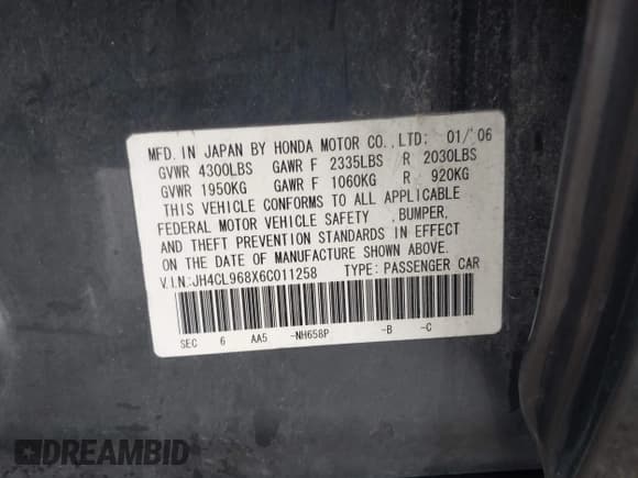 ✅ 2006 Acura TSX • VIN: JH4CL968X6C011258 • Lot: 42452114. Wystawiony na IAAI z przebiegiem 181 003 mil. Bezpłatny archiwum sprzedaży aukcyjnych z USA i szczegółowy raport historii pojazdu na DreamBid. Zdjęcie 9.