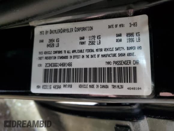 ✅ 2004 Chrysler 300M M • VIN: 2C3HE66G14H601466 • Lot: 46082495. Listed on Copart with 165,651 mi. Free auction sales archive from the USA and detailed vehicle history report at DreamBid. Image 12.