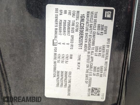 ✅ 2014 Chevrolet Tahoe Commercial • VIN: 1GNLC2E06ER207611 • Lot: 51472355. Listed on Copart with 125,893 mi. Free auction sales archive from the USA and detailed vehicle history report at DreamBid. Image 15.