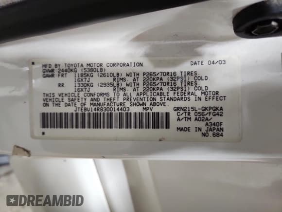 ✅ 2003 Toyota 4Runner SR5 • VIN: JTEBU14R830014403 • Лот: 84068515. Опубликован ранее на Copart с пробегом 253 430 миль. Бесплатный доступ к архиву аукционных продаж из США и подробный отчёт об истории автомобиля на DreamBid. Изображение 13.