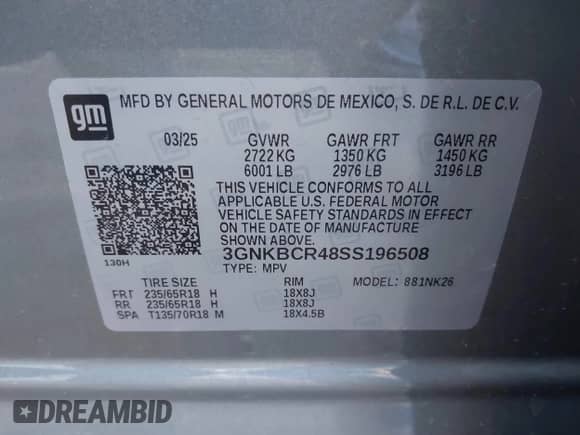 2025 Chevrolet Blazer LT with VIN 3GNKBCR48SS196508, listed as a IAAI auction lot 43585640 with 14,708 mi miles and . Bid and sale history available at DreamBid. Image 9.