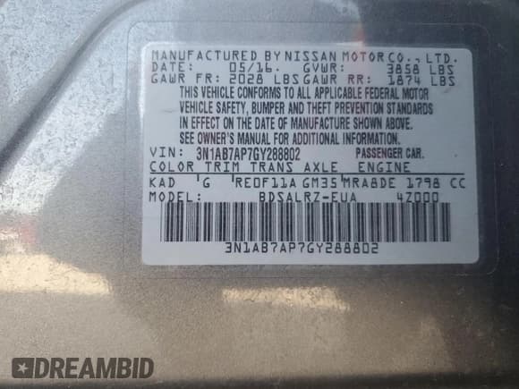 ✅ 2016 Nissan Sentra SR • VIN: 3N1AB7AP7GY288802 • Лот: 91898895. Опубликован ранее на Copart с пробегом 133 511 миль. Бесплатный доступ к архиву аукционных продаж из США и подробный отчёт об истории автомобиля на DreamBid. Изображение 12.