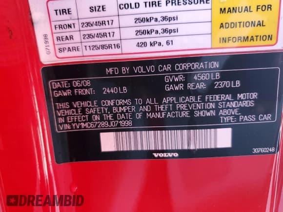 ✅ 2009 Volvo C70 • VIN: YV1MC67289J071998 • Лот: 74210594. Опубликован ранее на Copart с пробегом Не указан. Бесплатный доступ к архиву аукционных продаж из США и подробный отчёт об истории автомобиля на DreamBid. Изображение 13.